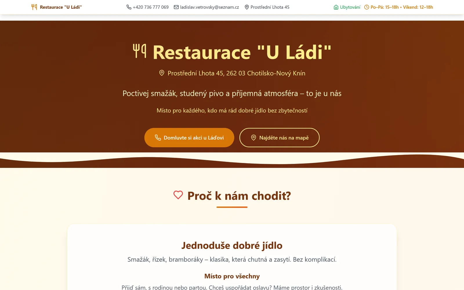 Restaurace U Ládi - náhled webu