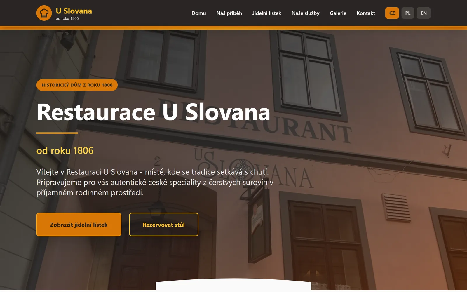 Restaurace U Slovana - náhled webu